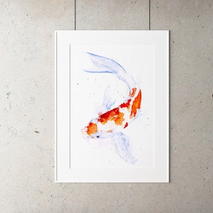 鯉の絵画 - 手書きのサイン、日付、番号、エンボス加工の限定版プリント - 鯉の水彩画 鯉の水彩画 ウォールアート