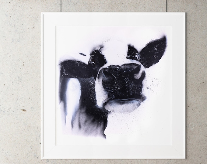 Street Art Cow Spray Painted Cow Graffiti Spray Painted Abstract Black & White Cow Hand Signed Limited Edition Print