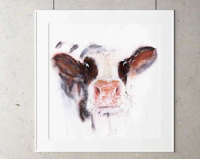Street Art Cow Graffiti Style Spray Painted brown & white Cow Wall Art Cow Spray Painted Abstract Hand Signed Limited Edition Print
