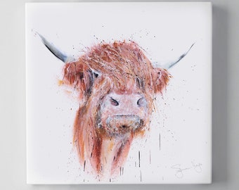 Oil painting - Cow painting - Highland cow canvas painting -  with love - Beautiful British wildlife art