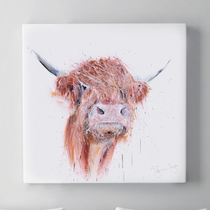 Oil painting - Cow painting - Highland cow canvas painting -  with love - Beautiful British wildlife art