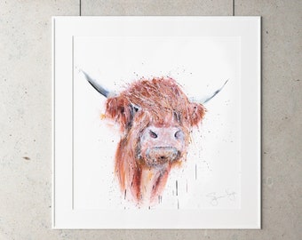 Street Art Highland Cow Graffiti Style Spray Painted brown & white Highland Cow Wall Art Cow Abstract Hand Signed Limited Edition Print