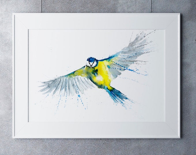 Blue Tit Painting - Bird Painting - Hand Signed Limited Edition Print of My Original Watercolour Painting of a Blue Tit Bird Art Bird Print