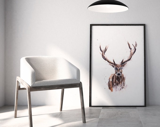 Stag Watercolour Painting - Hand Signed Dated Numbered Embossed Limited Edition Print of the Original  Watercolor Painting Wall Animal Art