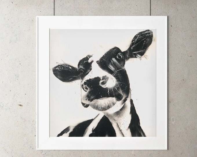 Street Art Cow Spray Painted Cow Graffiti Spray Painted Abstract Black & White Cow Hand Signed Limited Edition Print
