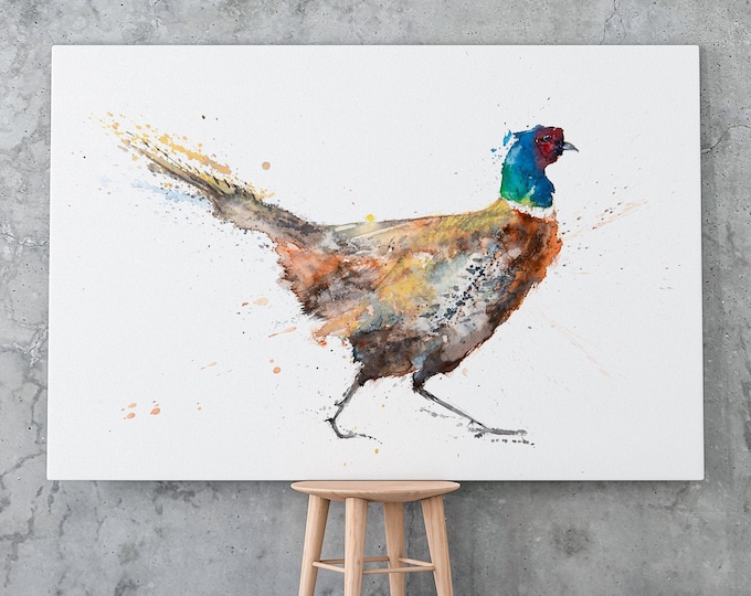 Pheasant Canvas print - Hand signed Abstract Canvas Print of original Watercolour Painting Watercolor Painting of Pheasant