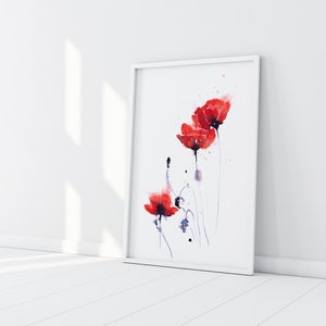 Pittura di papaveri - Stampa in edizione limitata firmata a mano del mio dipinto ad acquerello originale di papaveri - Gruppo di papaveri n. 1 Fiore rosso Wall Art
