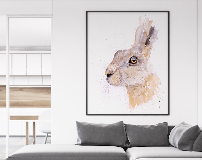 Hare Painting- Hand Signed Limited Edition Print - Living Room Art - From my Original Watercolour Painting of a Hare