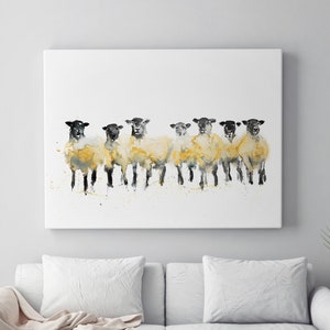 Sheep Canvas - Hand signed Abstract Canvas Print of original Watercolour Painting Row of Sheep