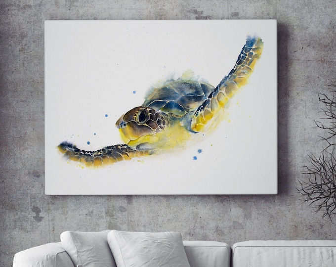 Sea Turtle Canvas Print - Hand Signed Abstract Watercolour Painting