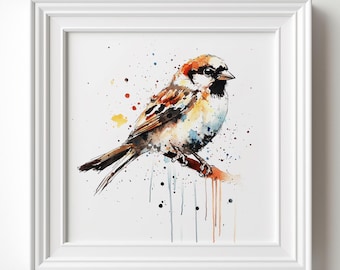 Signed Sparrow Print - Expressive Painting of a Sparrow- UK Wildlife Art Prints - Animal Paintings, British Garden Bird paintings, Song Bird
