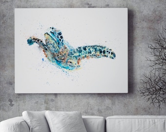 Turtle Canvas print -  by Syman Kaye Living Room Art Turtle Watercolour Painting of my Original Abstract Art Turtle Painting