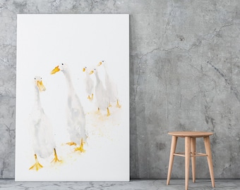Runner Ducks Canvas Print-  - Modern Abstract Watercolour Print of my original painting "Runner Ducks Standing"
