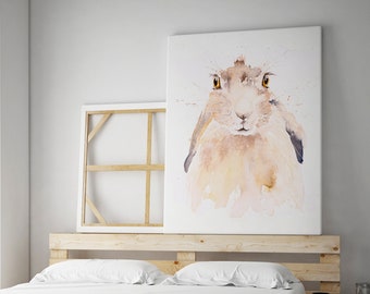 Harry Hare Canvas Print -  Living Room Art - Hare Watercolour Painting of my Original Hare Watercolor Painting by Syman