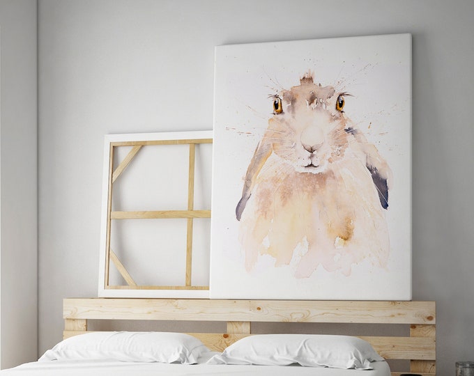 Harry Hare Canvas Print - Hand Signed Living Room Art - Hare Watercolour Painting of my Original Hare Watercolor Painting by Syman