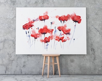Poppy Canvas print -  Abstract Canvas Print of original Watercolour Painting of Poppies, Modern Living room Art