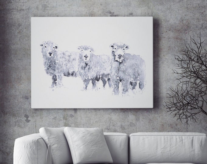 Sheep Canvas - Hand signed Abstract Canvas Print of original Watercolour Painting Grey Faced Dartmoor Sheep