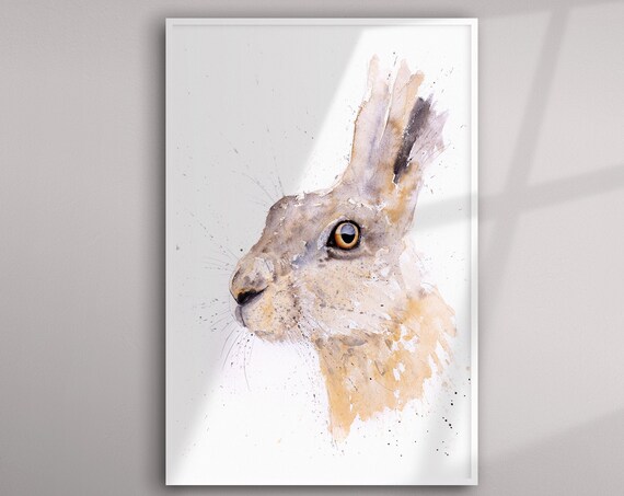 Hare Painting- Hand Signed Limited Edition Print - Living Room Art - From my Original Watercolour Painting of a Hare