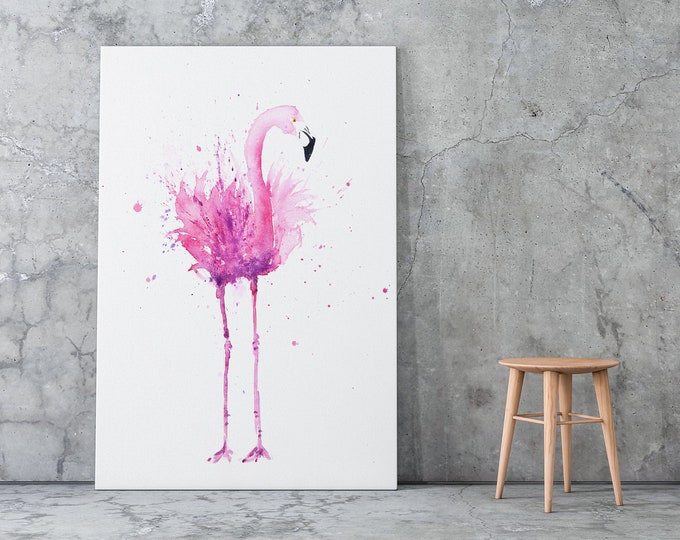Flamingo Canvas print - Hand Signed by Syman Kaye - Living Room Art Flamingo Watercolour Painting of my Original Abstract Flamingo Painting
