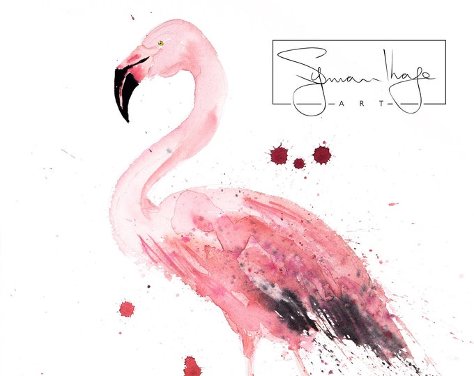 Flamingo Watercolour Print Limited Edition from my original Modern Abstract Watercolour Painting Home decor of Pink Bird Flamingos Wall Art