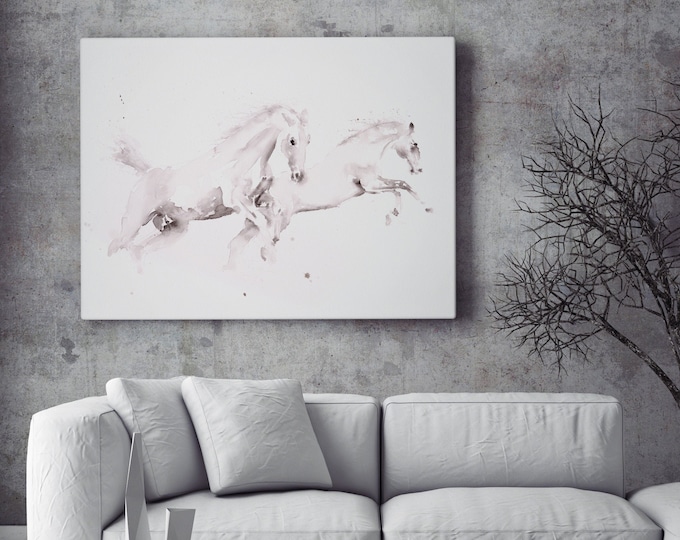 White Horse Canvas print- Hand signed Horse Watercolour Wall Art -