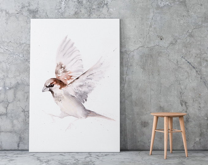 Sparrow Canvas Print- Hand Signed Sparrow Bird Painting