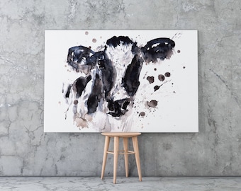Cow Canvas Print - Hand signed Cow Wall Art of Watercolour 'Cow No2'
