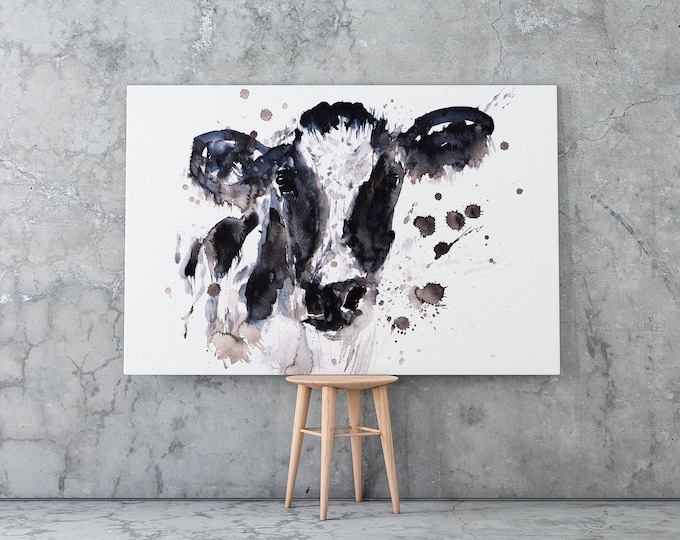 Cow Canvas Print - Hand signed Cow Wall Art of Watercolour 'Cow No2'