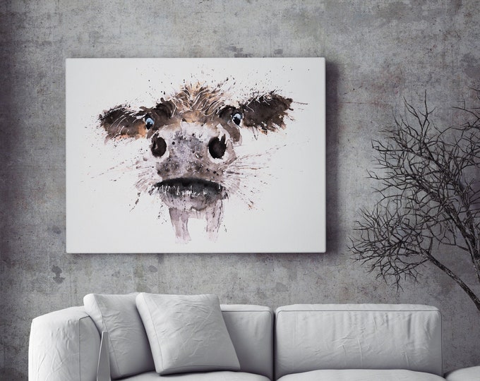 Cow Canvas Print - Hand signed Cow Wall Art of Watercolour 'Boo'