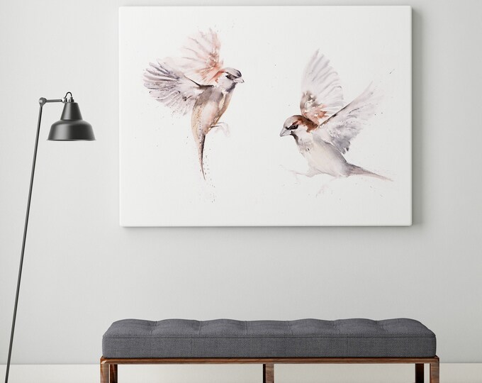 Sparrow Canvas Print- Hand Signed Sparrow Bird Painting