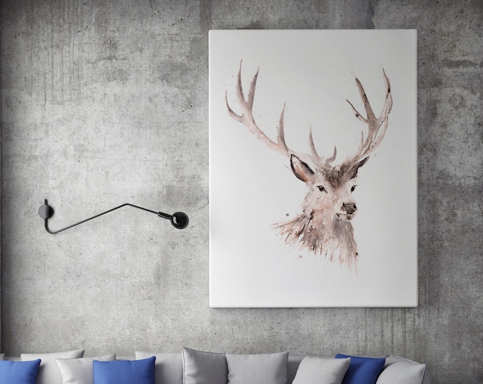 Stag Canvas print Hand signed by Syman Kaye - Stag Art Watercolour Painting of my Original Abstract Art Just a boy Painting Living room art