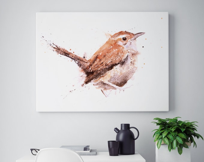 Wren Canvas Print- Hand Signed Wren Bird Painting