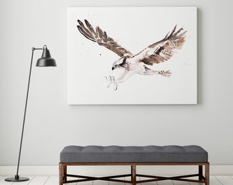 Osprey Canvas Print - Hand Signed Osprey canvas watercolour print - Modern Abstract Osprey Art Print of my Watercolor Bird Painting by Syman