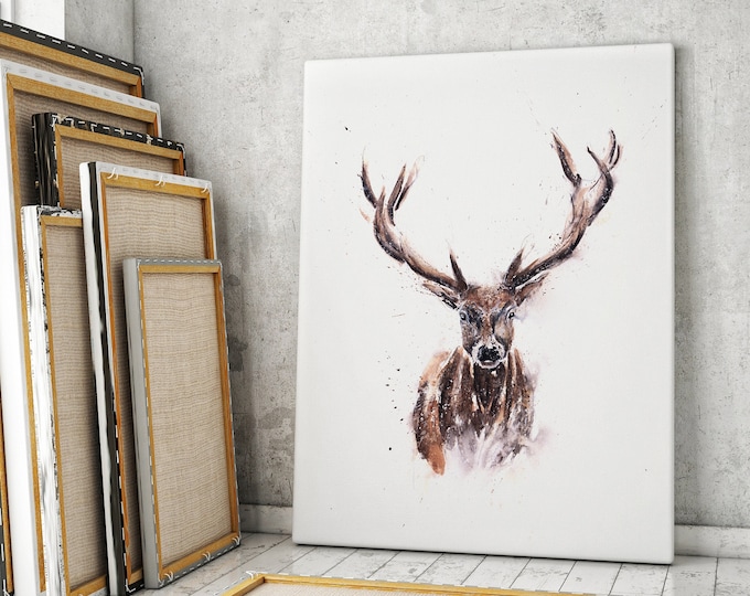 Canvas painting. Watercolour painting of a Stag - Beautiful hand signed stag canvas.