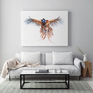 Pheasant Canvas print -  Abstract Canvas Print of original Watercolour Painting Watercolor Painting of flushed Pheasant