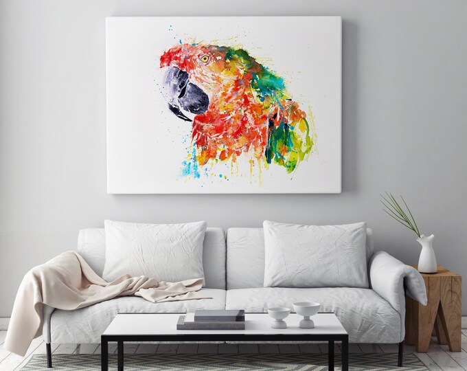 Parrot Canvas Print - Hand signed Wall Art Parrot Watercolour Painting of my Original Watercolor Parrot Painting - Parrot Art