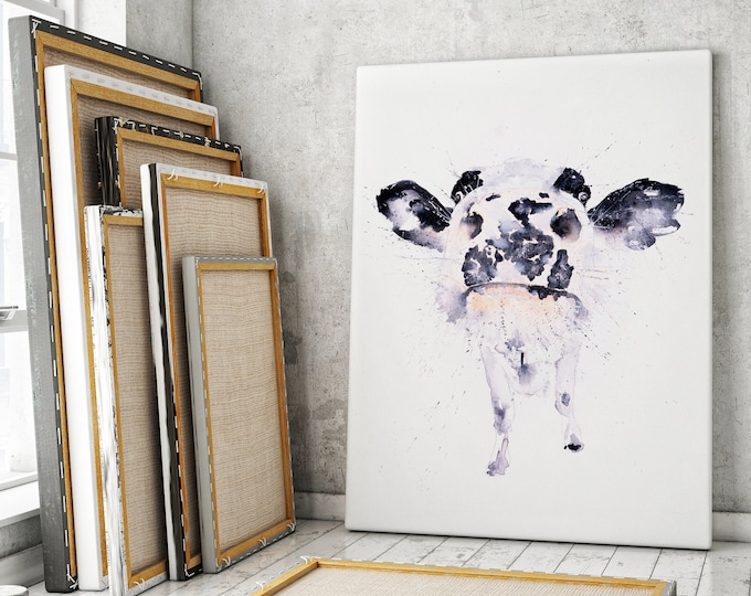 Cow Canvas Print- Hand signed Abstract Wall Art - Dairy Cow Watercolour Painting of my Original Cow Painting of a Friesian Dairy Cow