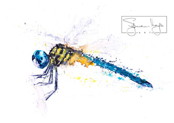 Dragonfly Watercolor Painting Watercolour - Signed limited edition print of my original Watercolor painting Dragonfly Art, Living room Art