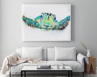 Turtle Canvas print -  by Syman Kaye Living Room Art Turtle Watercolour Painting of my Original Abstract Art Turtle Painting