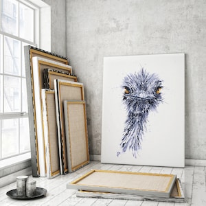 Ostrich Canvas print -  by Syman Kaye Living Room Art Ostrich Watercolour Painting of my Original Abstract Ostrich Painting
