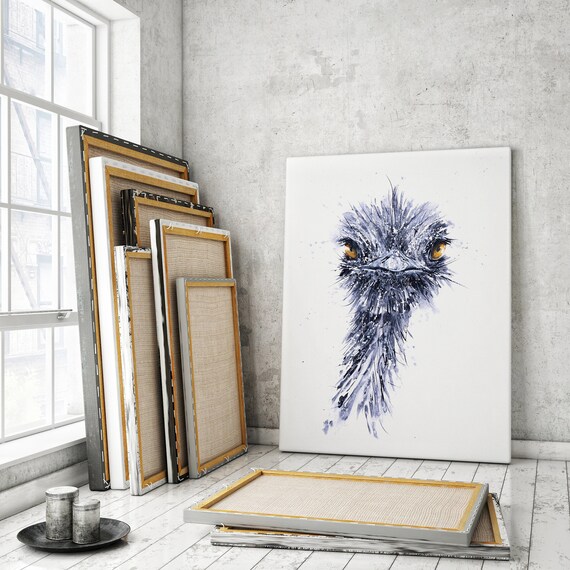 Ostrich Canvas print - Hand Signed by Syman Kaye Living Room Art Ostrich Watercolour Painting of my Original Abstract Ostrich Painting