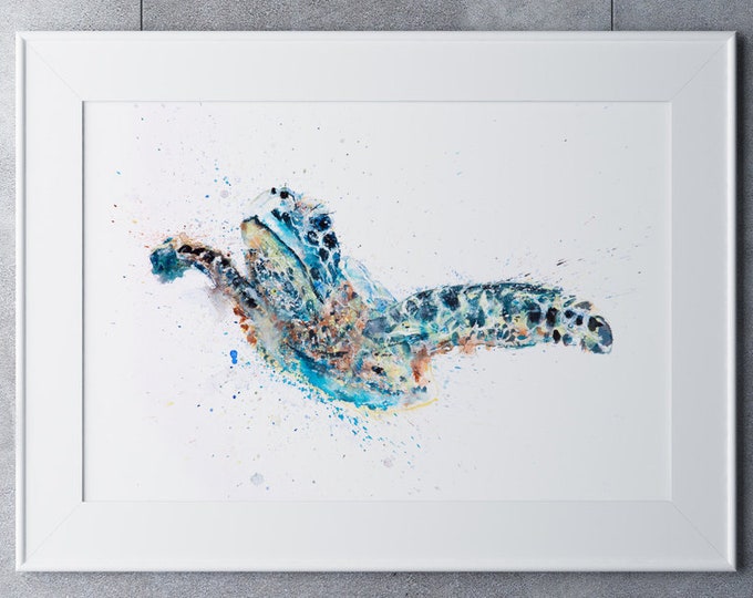 Turtle Watercolor Painting Watercolour Painting - Hand Signed Limited Print of my Original Watercolour Turtle Painting