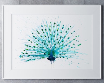 Peacock Watercolour Painting - Hand Signed Limited Edition Print of my Original Peacock Watercolor painting - Wall Art