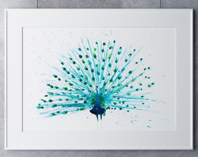 Peacock Watercolour Painting - Hand Signed Limited Edition Print of my Original Peacock Watercolor painting - Wall Art