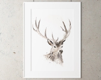 Stag Watercolor Watercolour Painting - Hand Signed Dated Numbered Embossed Limited Edition Print of the Original Painting Wall Animal Art