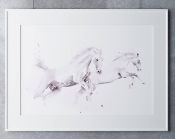 White Horse watercolor Watercolour Painting - Wall Art Hand Signed, Dated, Numbered and Embossed Limited Edition Print of my Horse Painting