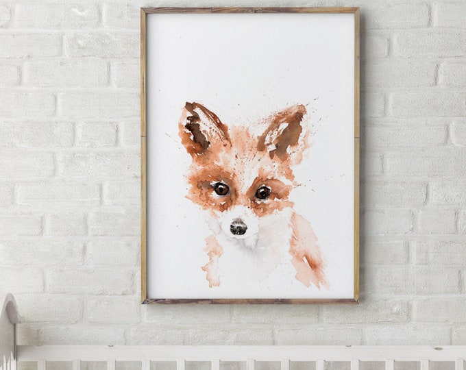 Mini Fox Painting - Signed limited Edition Print of my Original Water Colour Painting of a Baby Fox Cub Wall Art
