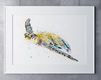 Turtle Wall Art Watercolor Painting Watercolour Painting  - Signed Limited Edition Print of my Original Watercolour Turtle Painting
