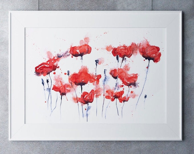 Hand Signed Limited Edition Print of my Poppy Watercolour Painting - Poppy Group No.1