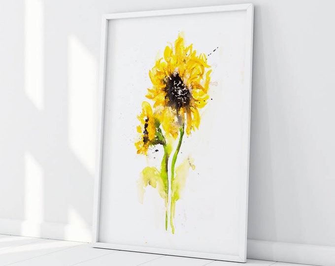Sunflower Painting - Signed, Dated, Numbered and Embossed Limited Edition Print of my Sunflower Watercolour Painting - Sunflower Wall Art